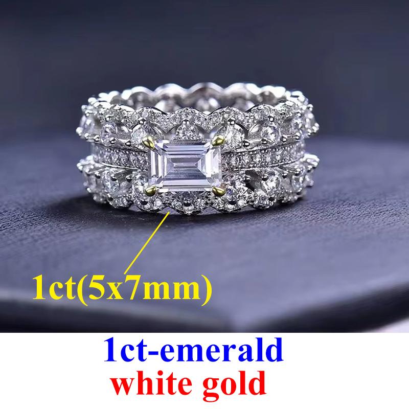 Женские кольца с муассанитом 1 карат, бриллиантами D VVS, изумрудом, сияющим муассанитом, посеребренное белое золото 925 пробы, ювелирное кольцо для леди