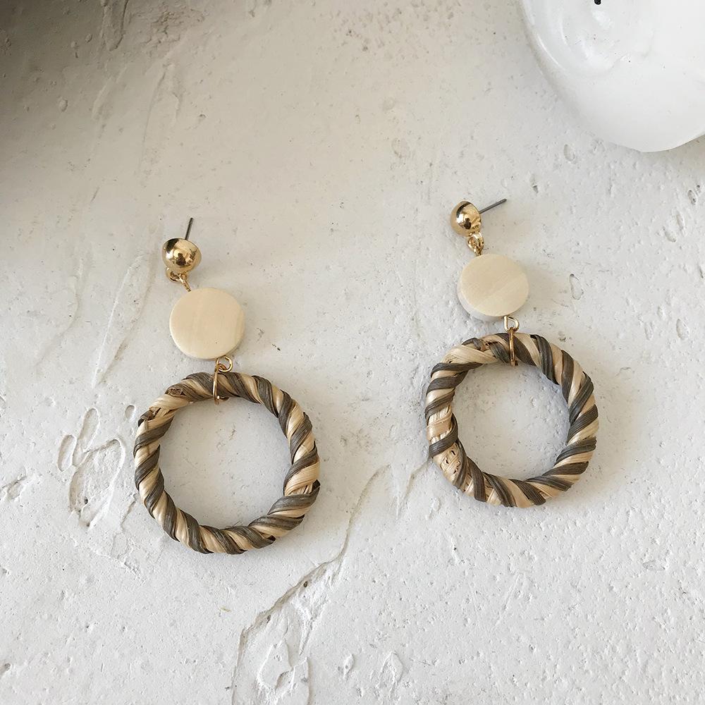 Серьги-подвески из соломы с геометрическим узором из ротанга и бриллиантами для женщин