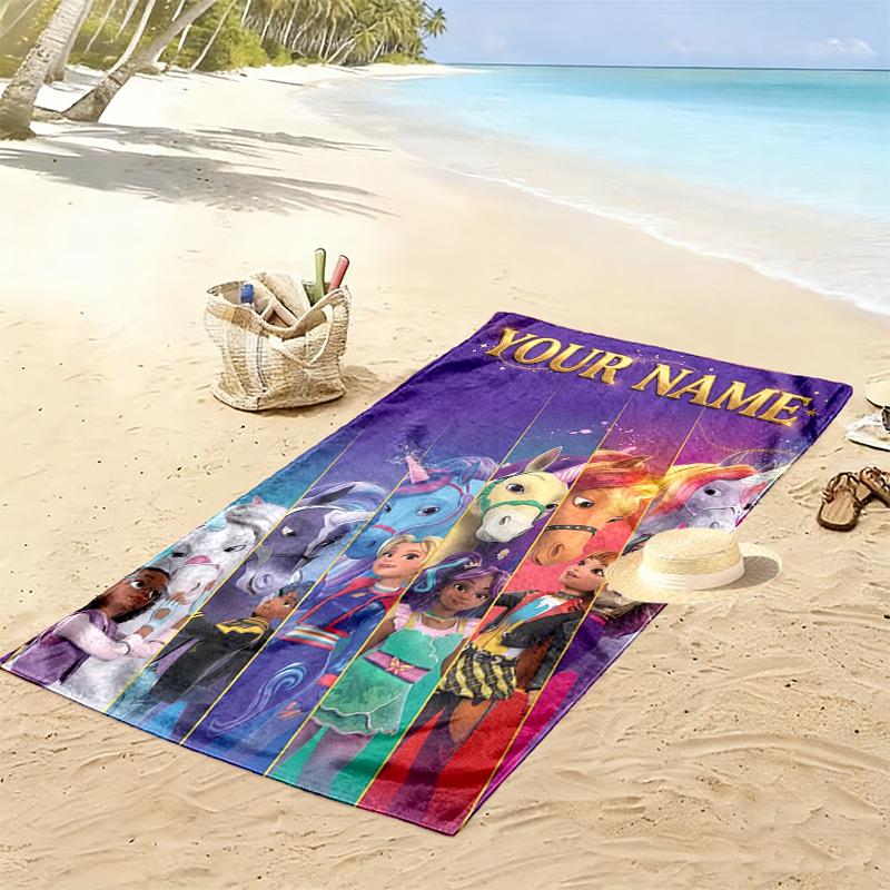Custom Name Unicorn Academy Print Beach Towel, Large Soft Quick Dry Towel for Beach Camping Swimming_xia