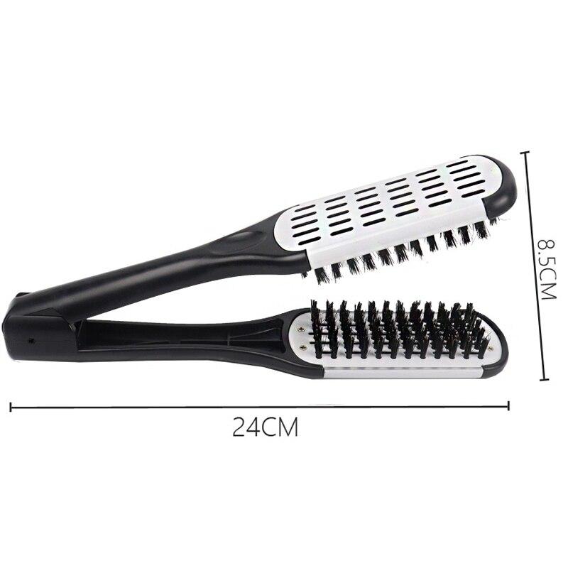 1 Pcs Pro Hairdressing Straightener Nylon Hair Straightening Double Brushes V Shape Comb Clamp Not Hurt Styling Tools