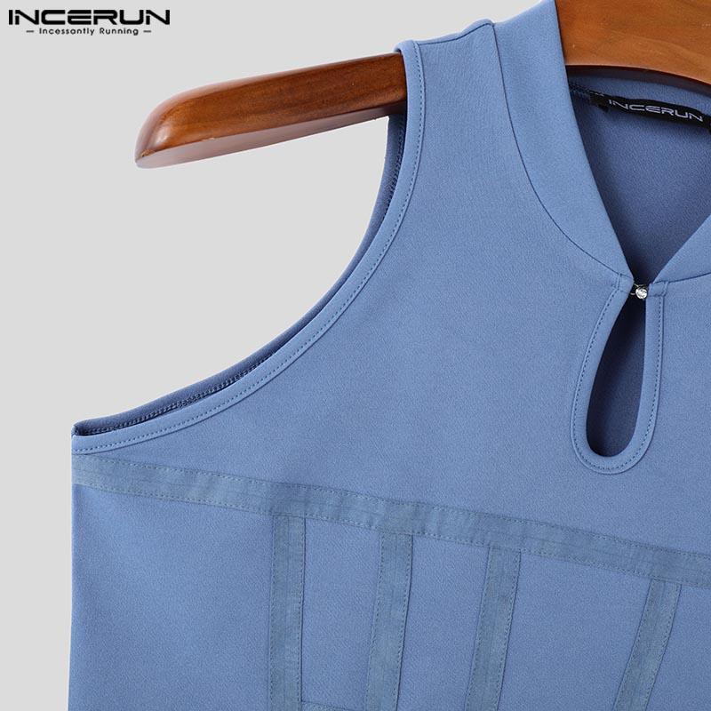 INCERUN Летние мужские безрукавки с нерегулярным ребром, тонкие майки, повседневные обтягивающие короткие топы