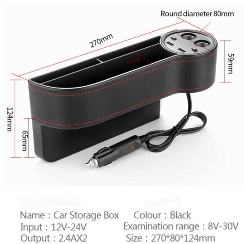 Кожаный органайзер для автомобильного сиденья, многофункциональный ящик для хранения, карман для сиденья, центральная консоль, двойное зарядное устройство USB, автомобильное напряжение