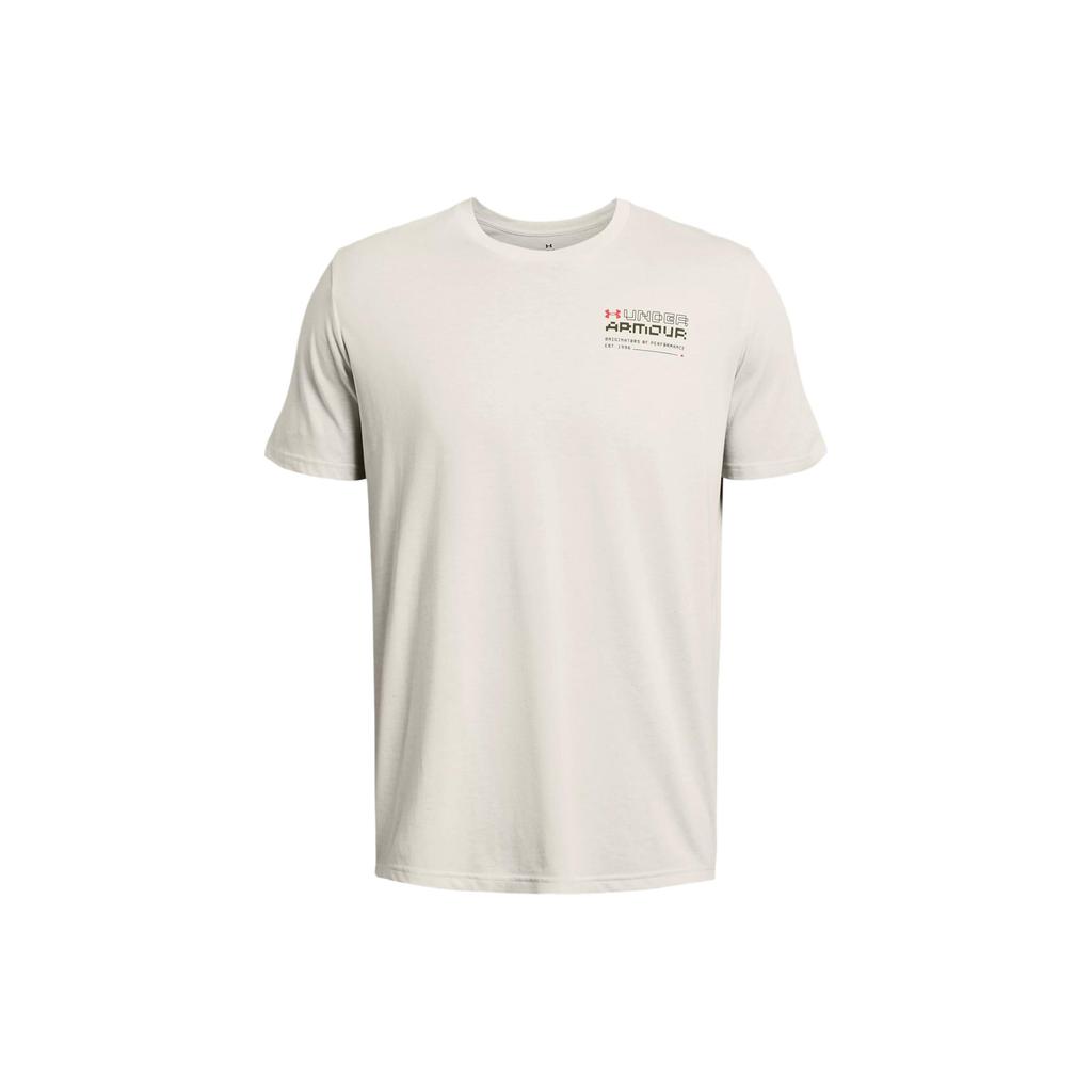 Under Armour UA Reaching Peak Loose Fit Round Neck Printed Letter Short Sleeve T-Shirt Men T-Shirts Off-White 1382906-110