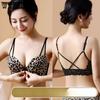 French Bra Leopard Print Front Button Bra Women's Lace Back Bra Gathered Without Steel Rims Adjustable Bra