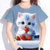 Футболка с летним котом, детская одежда для девочек, футболка с 3D-принтом, корейская, кавайная, детская, супер яркая, свободная, с коротким рукавом и круглым вырезом