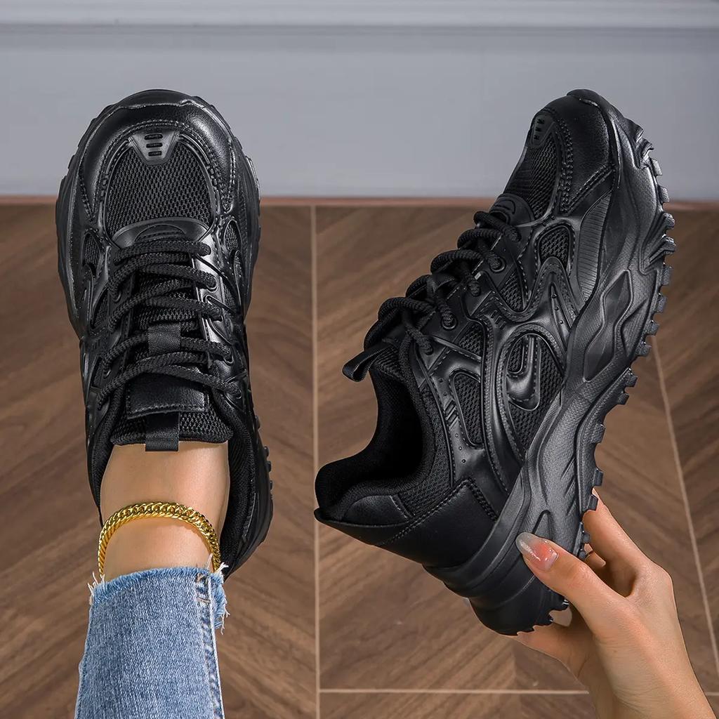 Кроссовки Женская обувь Женская спортивная обувь Дышащая черная повседневная спортивная универсальная женская обувь Daddy на толстой подошве