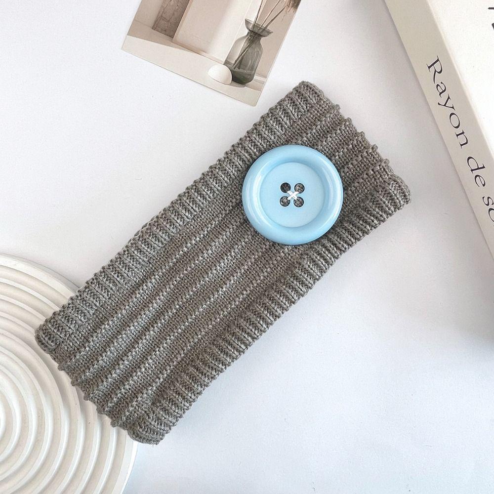 Wide Band Knit Headband Colorful Button Hair Wrap Durable Warm Hair Band  Winter Daily Wear