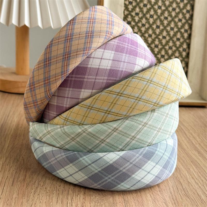 Preppy Style Tartan Plaid Headband Multi Color Checked Hair Hoop Classic Student Hairband For Back To School Season