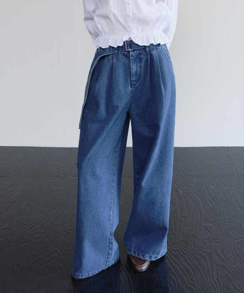 HANE Belted Denim Pants_Middle Blue