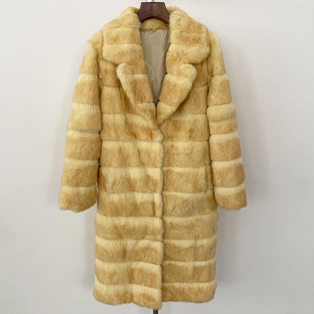 OFTBUY Зимнее женское пальто из натурального меха кролика, цельное, с поясом, отложным воротником, длинная теплая утолщенная куртка, индивидуальные цвета, верхняя одежда