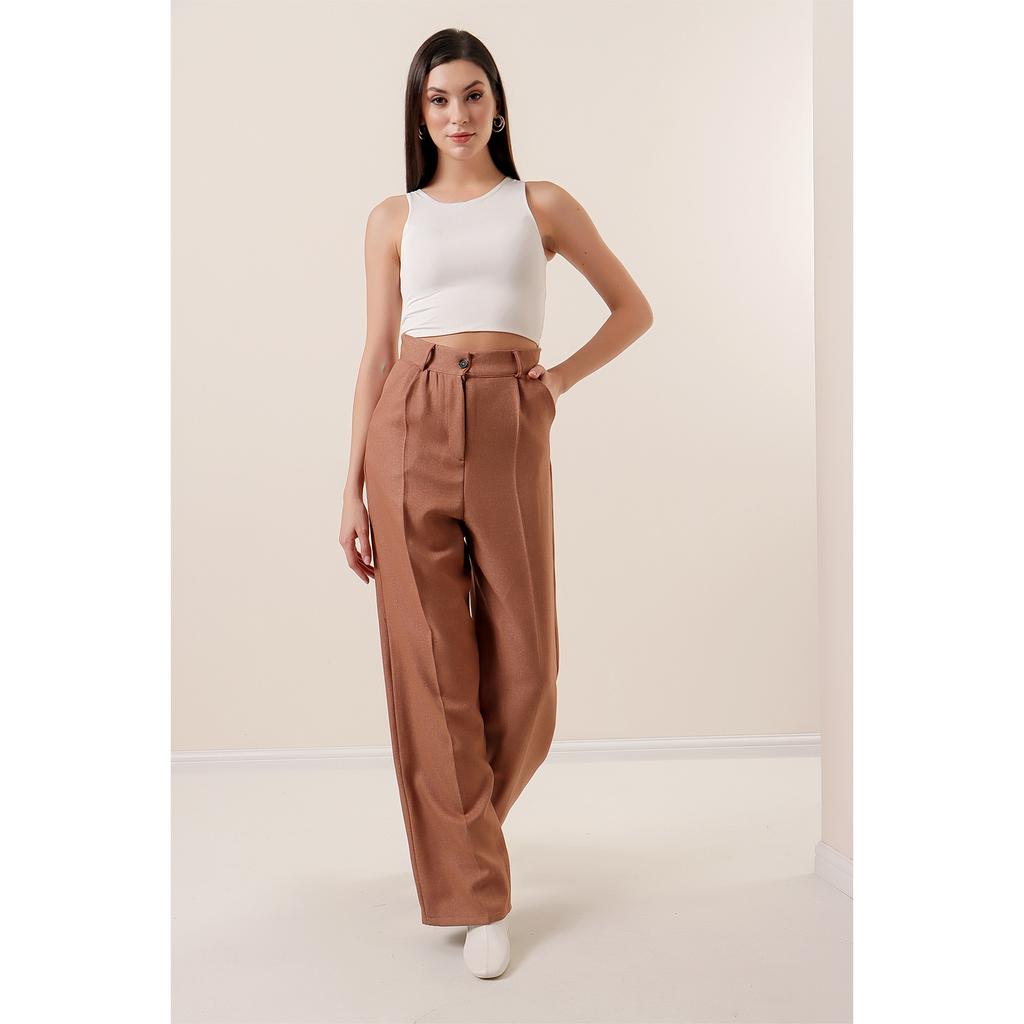 Брюки палаццо с эффектом шерсти и боковыми карманами