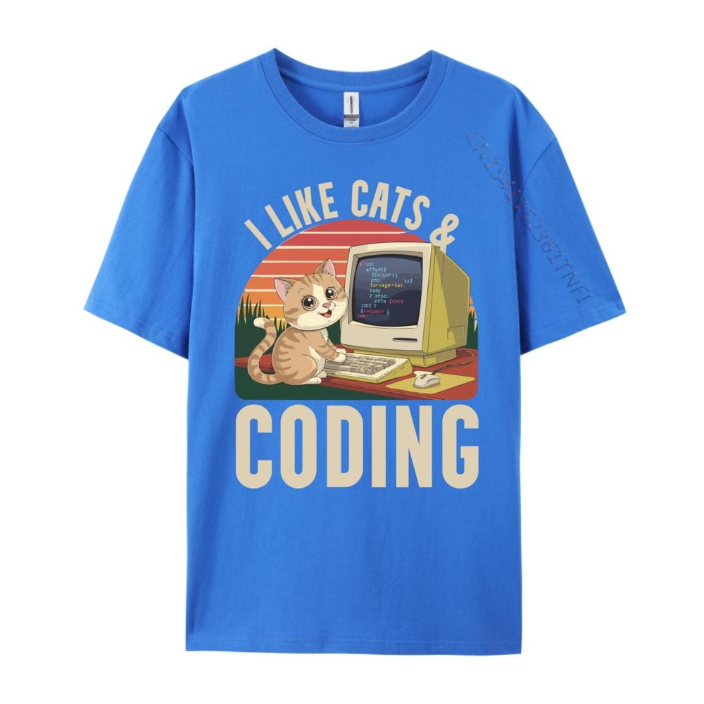 Programmer Cat Kitty Meow Animal Pet Computer Programming Vintage T Shirt Unisex Man Clothes Graphic Cotton Short Sleeve