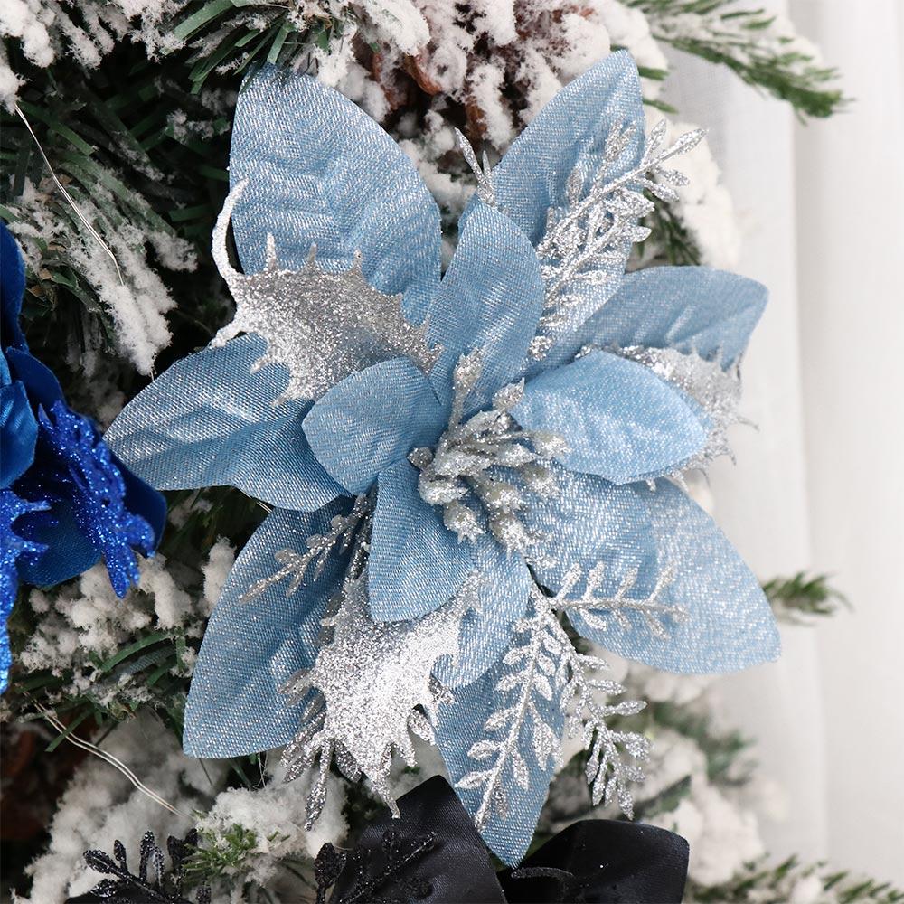 5Pcs/set DIY Artificial Christmas Flowers Sparkling Christmas Wreath Accessories Fake Flowers Home