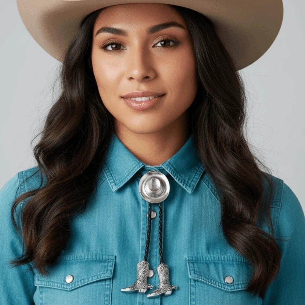 Zinc Zinc Alloy Cowgirls Shirt Neck Pendant High-end Leather Rope Tie Decor Cowboy Hat Boots Necklace Daily