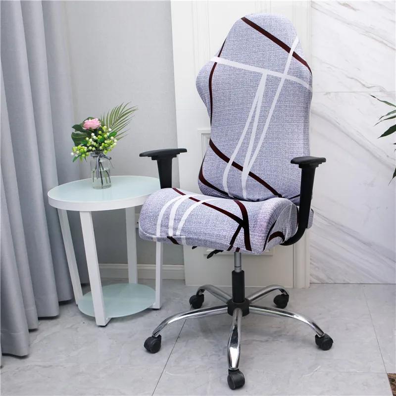 Office Computer Gaming Chair Covers Stretch Spandex Armchair Gamer Seat Cover Printed Household Racing Desk Rotating Slipcovers