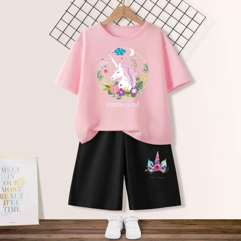 Милый комплект одежды с принтом «Счастливый кот» для девочек, летняя мода, футболка с коротким рукавом и шорты, комплект из 2 предметов, детская одежда