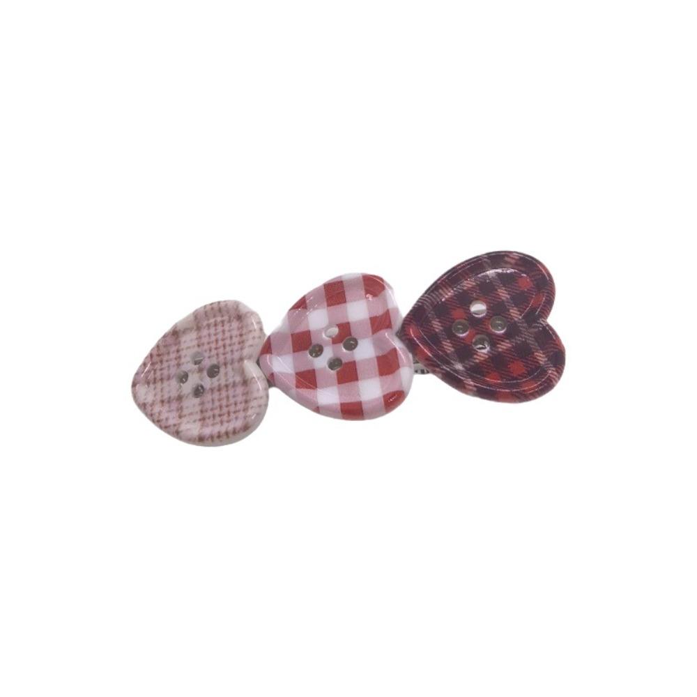 Non Slip Heart Hair Clip Plaid Pattern Button Hair Clip Fashion Plaid Hair Clip Gifts