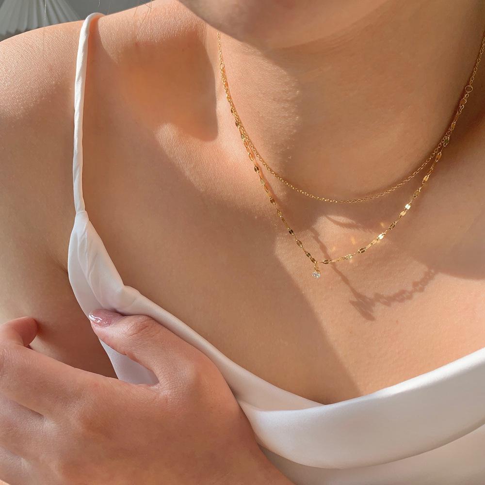 Ожерелье из титановой стали с бриллиантами «Водяная волна» от French Double-Layer - Высококачественная цепочка на ключицу для женщин