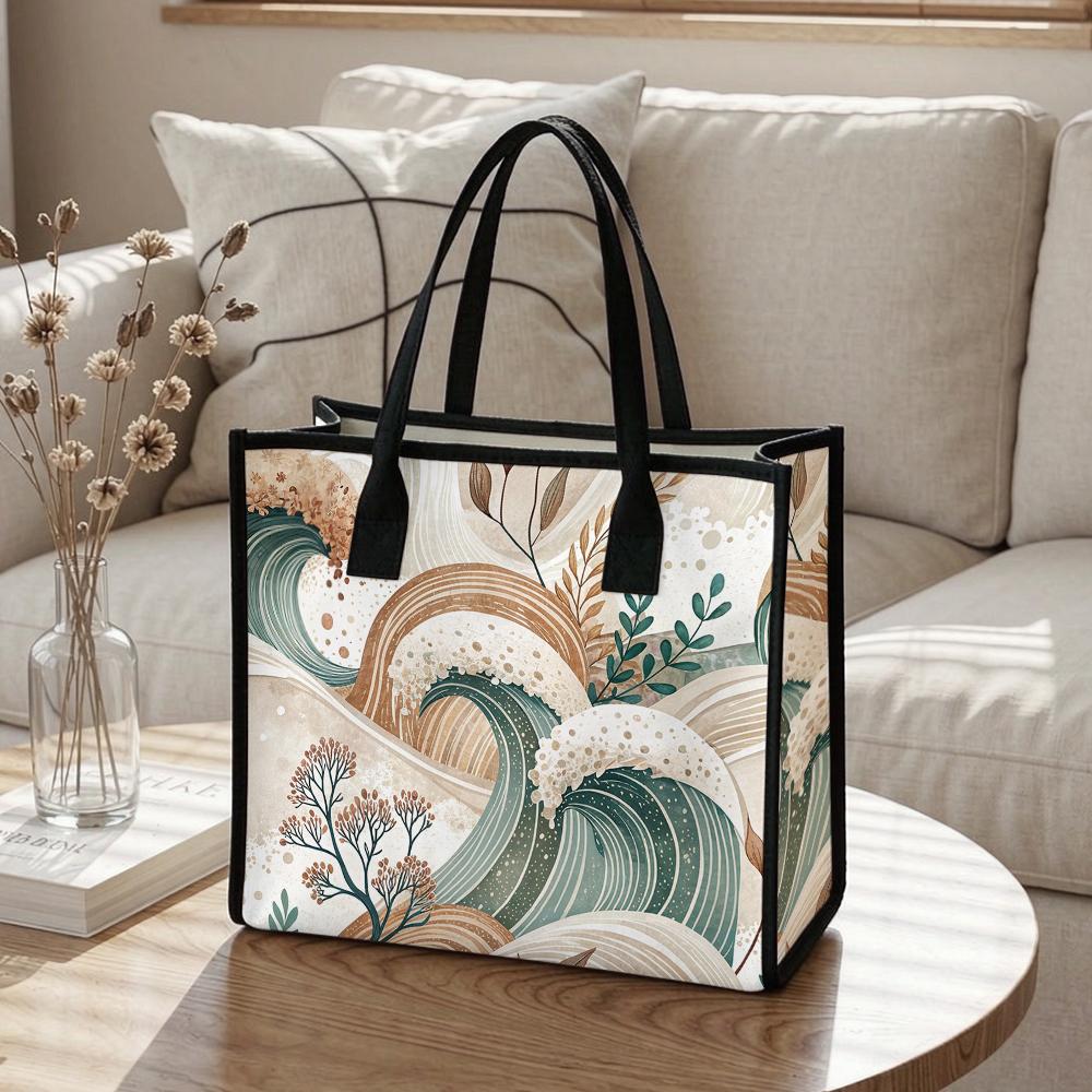 Boho Wave Pattern Tote Bag Casual Daily Use Lightweight Stylish Shoulder Bag for Commute Shopping Outdoor Activities