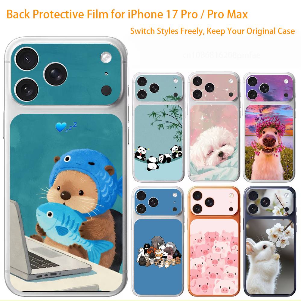 Милый залив Животное Собака Свинья Премиальная наклейка-обертка для iPhone 17 Pro/Max, Задняя рамка Защитная декаль для камеры (Не чехол)