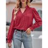 Spring and Autumn Women's Blouse Solid Color Slim V-Neck Flutter Long Sleeve Top