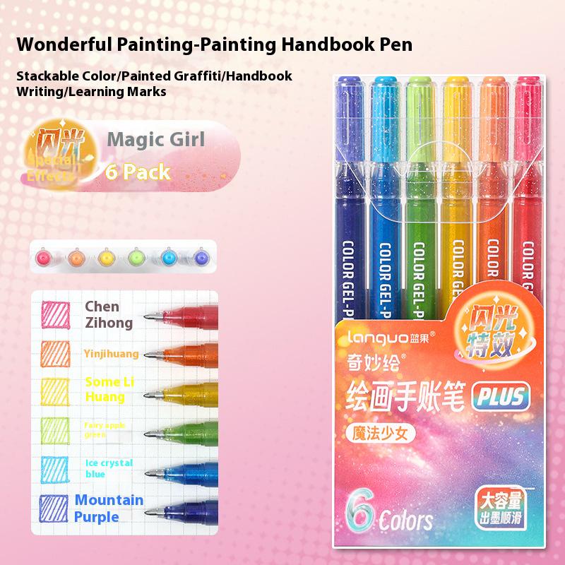 6 PCS Drawing Highlighter Morandi Gel Pen Glitter Effects Student Diary Scrapbook Painting DIY Office School Supplies Stationery