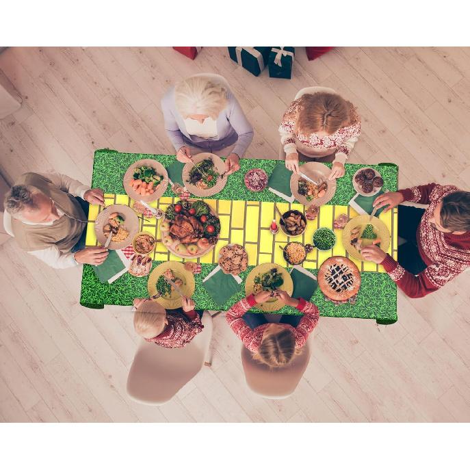 2 Pcs Yellow Brick Runner Tablecloth Cover Green Grass 54 x 87 Wizard Party Decoration Brick Backdrop Wall Waterproof Grass Field Plastic Table Cover