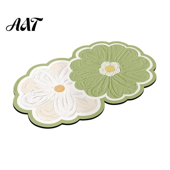 Diatomaceous Earth Bath Mat Double Flower Mat, Super Absorbent Rug, Non-Slip Floral Non-hardening Quick Dry Floor for Home Entrance Bathroom