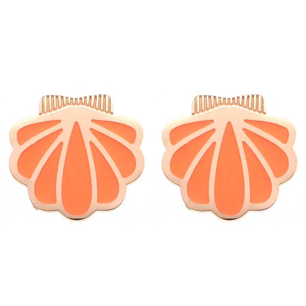 Les Trésors De Lily [Q2457] - Golden Orange 'Coquillage Saint Jacques' Steel Designer Earrings - 15x14 Mm