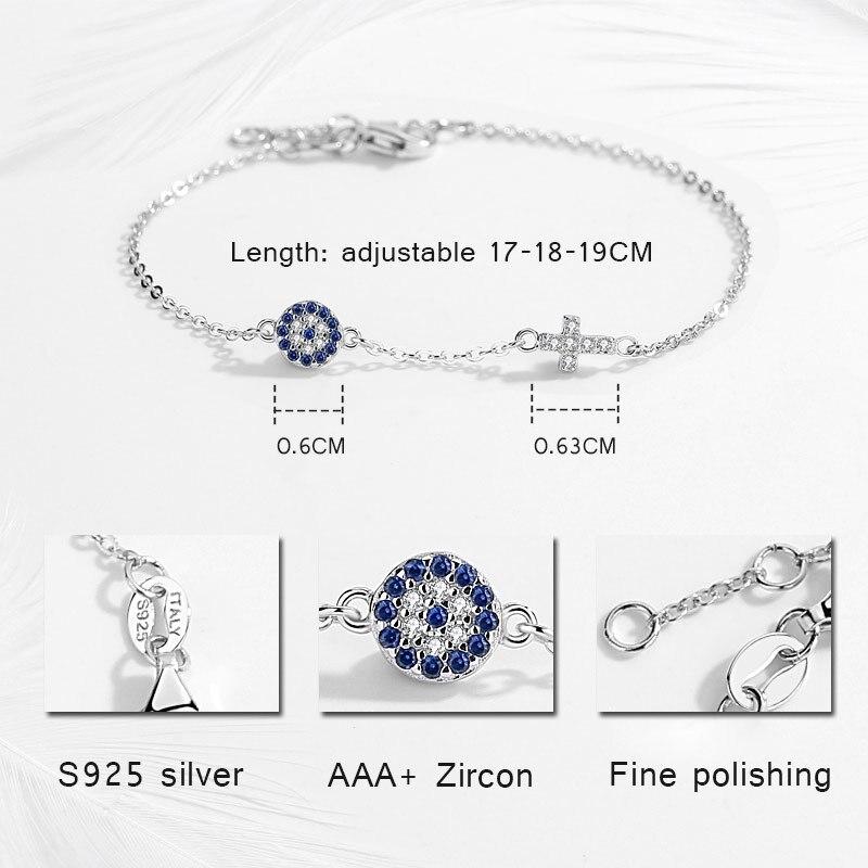 Браслет-крест Kaletine Charm Blue Evil Eye с серебром 925 пробы, маленькие браслеты для женщин, хамса, удача, ювелирные изделия из фианита