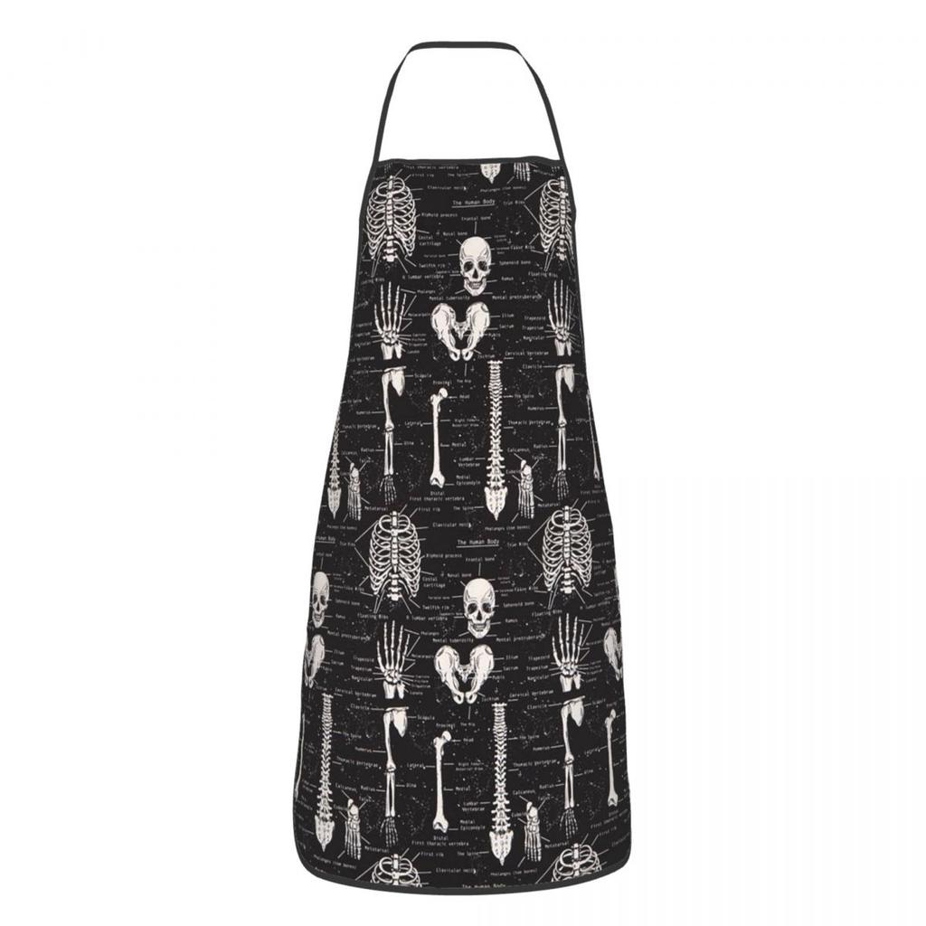 Gothic Anatomy Skull Bones Ribcage Printed Apron Chef Cooking Tablier Bib Kitchen Cleaning Pinafore for Women Men Gardening