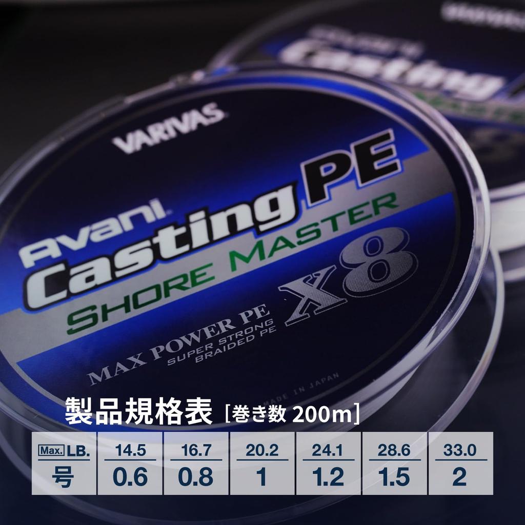 VARIVAS Avani Casting PE Max Power X8 Shoremaster PE 8 White Line, 200m, 1.5, 28.6lb, Strands,
