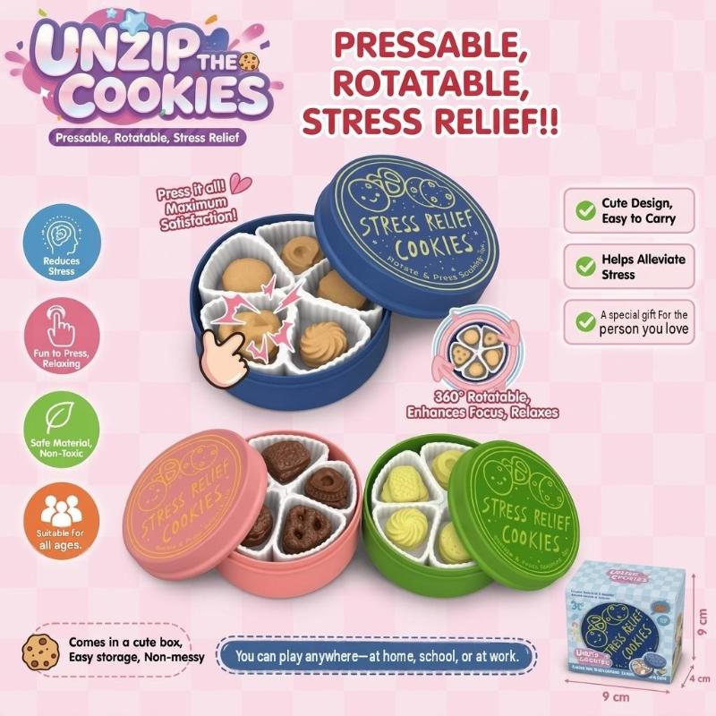 Portable Cookies Box Decompression Toy Built-in Keyboard Shaft Biscuit Button Sensory Fidget Toy for Autism Kids Anxiety Relief