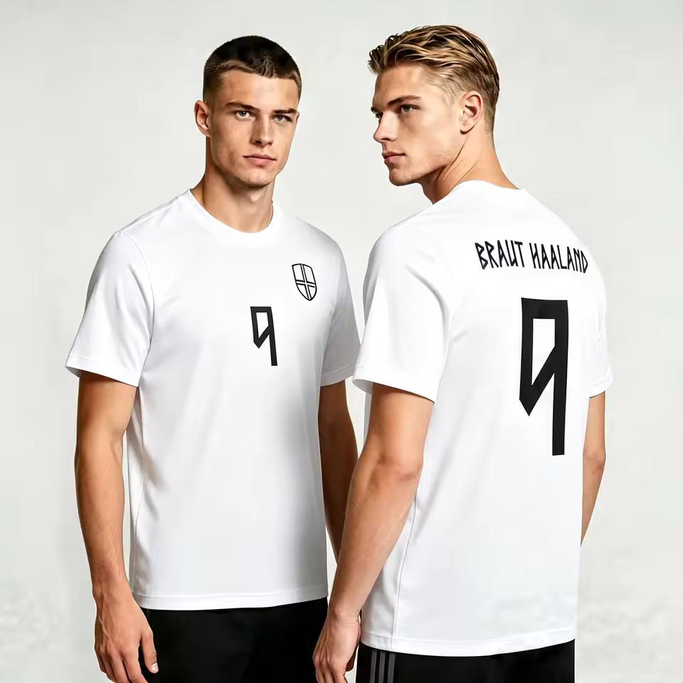 Haaland Norway Name & Number 9 T shirt Black White Comfortable Cotton Fabric Round Neck Casual Short Sleeve Unisex Tees T shirt
