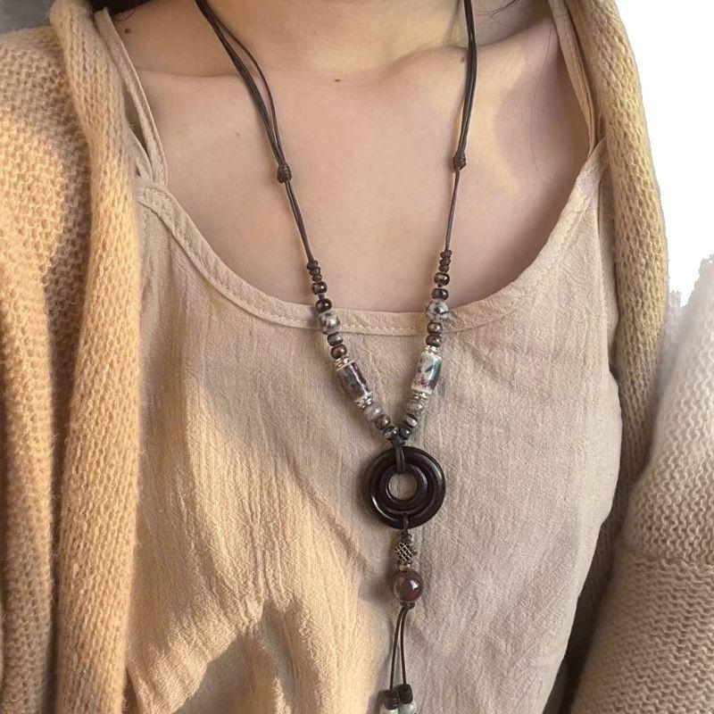 Long necklace, retro butterfly beaded, new Chinese Zen ethnic style stacked, long horse dress, versatile accessories