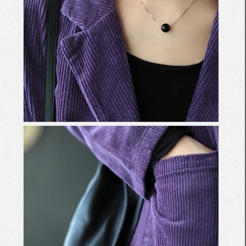 Женское вельветовое пальто с лацканами, однотонное короткое пальто, весна-осень, винтажная повседневная куртка с длинными рукавами, топ, костюм, воротник, вельвет