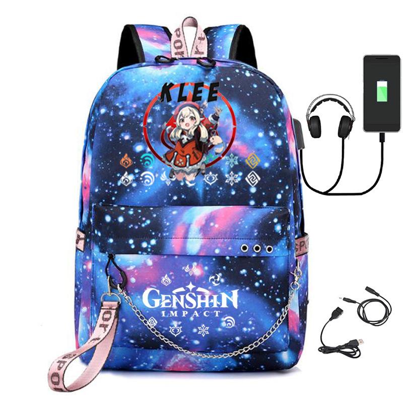 Харадзюку Молодежные Школьные Сумки Унисекс Genshin Impact Дорожные Сумки С USB-зарядкой Оксфордские Водонепроницаемые Рюкзаки на Плечо для Ноутбука