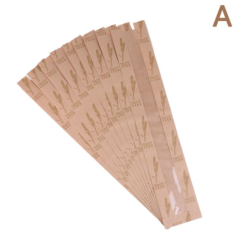10Pcs Oil Proof Kraft Paper Long Bread Bags With Transparent Window Baguette Baking Packaging Bags For Birthday Party Event
