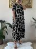 2025 Повседневное свободное длинное платье с коротким рукавом и карманами, леопардовый принт