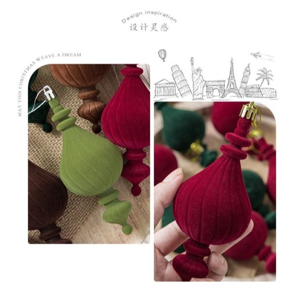 6pcs/Box Plastic Christmas Tree Ornaments Velvet Ball Plastic Cone Ornaments Home Tree Decor