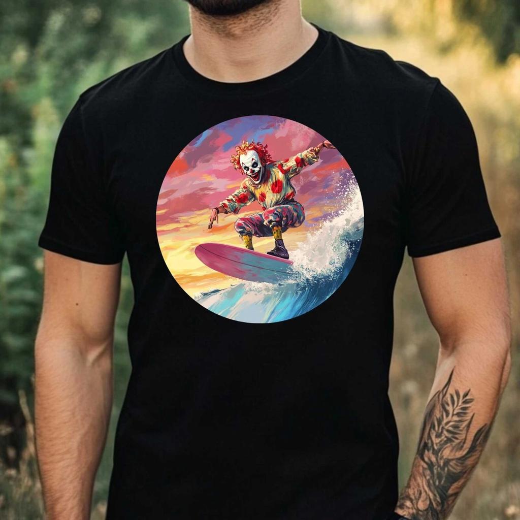 T-Shirt Herren Clown Surft Motiv Baumwolle Größe XS bis 5XL