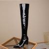Женские сапоги на высоком каблуке, осенние и зимние новые однотонные сапоги до колена в европейском и американском стиле на толстом каблуке