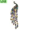 Large Long Crytal Tassel Peacock Brooches For Women Luxury Fashion Animal Pin The Tail Is Active High Quality New