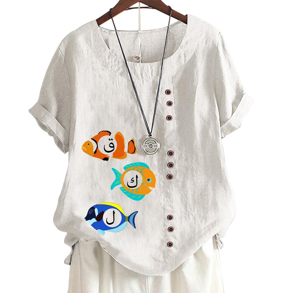 Женская хлопковая повседневная футболка с 7 милыми рисунками животных, круглым вырезом, короткими рукавами, S-5XL