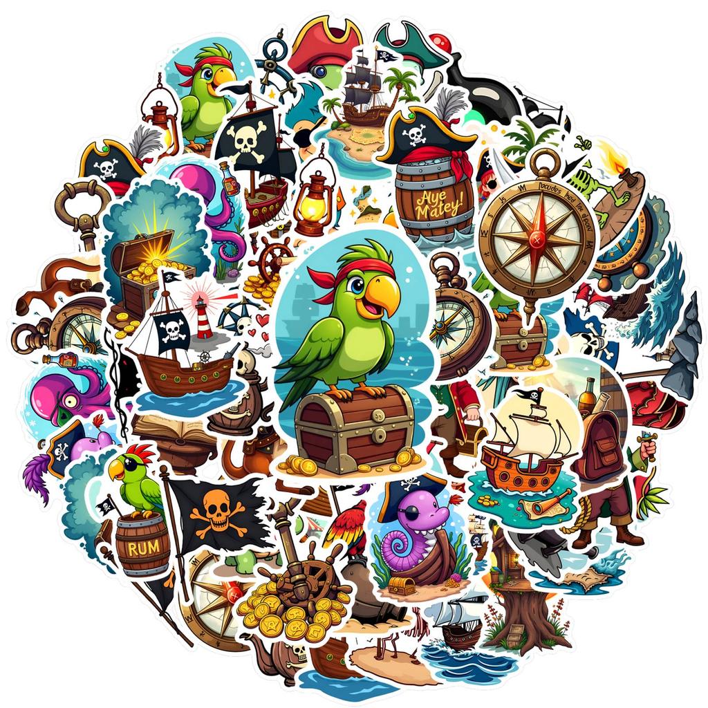 35pcs-50pcs Cartoon Treasure Stickers Adventure Sea Nautical Stickers Stationery Stickers For Notebook Luggage Mobile Phone Cup