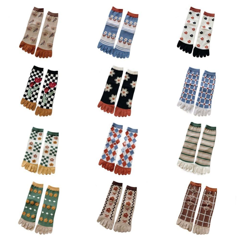 Breathable Five Finger Tube Socks Flower Toe Mid-calf Socks Soft Split Toe Short Socks  Daily
