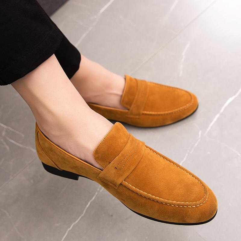 Fashion Brand Soft Soled Comfortable Men's Suede Leather Shoes Massage Sole Low Cut Flat Shoes Men's Business Casual Shoes