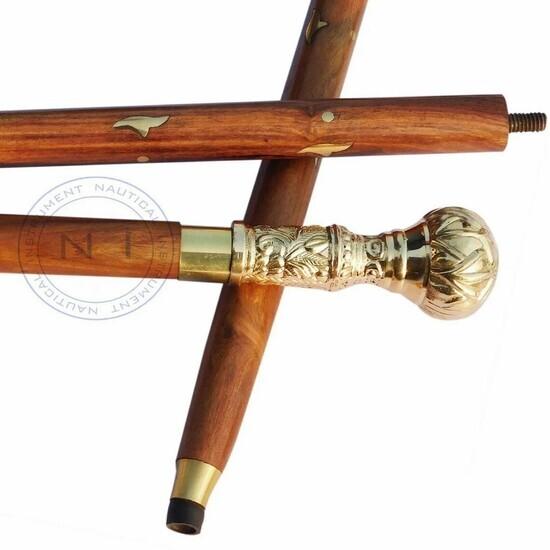 Brass Head Handle Style Designer Victorian Wooden Walking Stick Shaft Cane Gift
