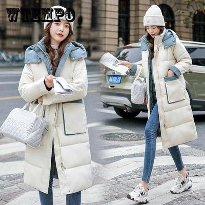 Зимняя одежда, длинное пальто с капюшоном, женское корейское модное тонкое зимнее пальто, теплые толстые стеганые куртки большого размера, парки с воротником-стойкой