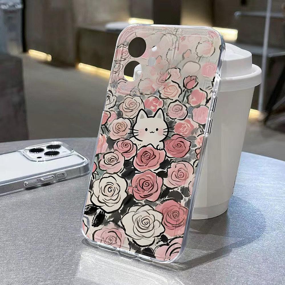 Милый Мультяшный Кот Чехол для Телефона Для IPhone 17 Pro Max Чехол IPhone 15 16 13 14 11 12 Pro Max 17Air 16e 15 Plus Чехол Мягкий Прозрачный Чехол